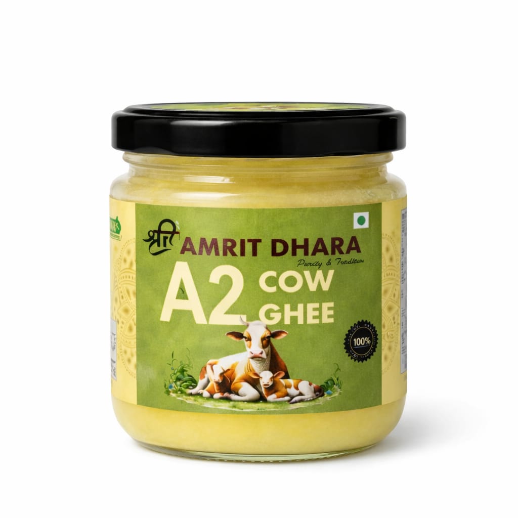 Shri Amrit Dhara A2 Cow Ghee 250ml glass jar — front view