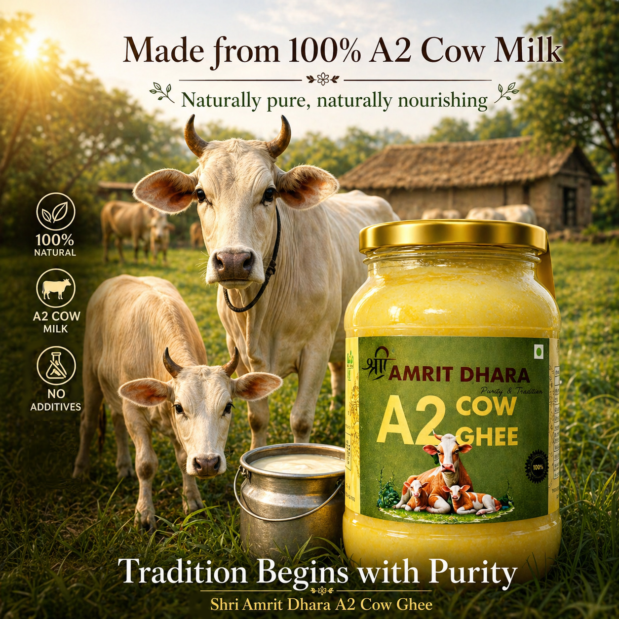 Indigenous A2 desi cows grazing freely in Gujarat — source of Shri Amrit Dhara ghee